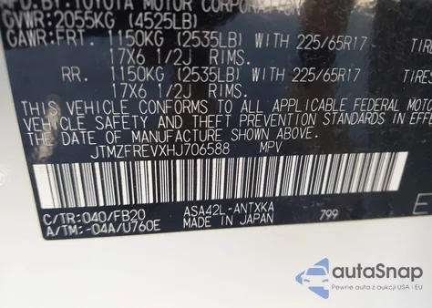 2017 Toyota Rav4 Le из США, поврежденный, VIN JTMZFREVXHJ706588